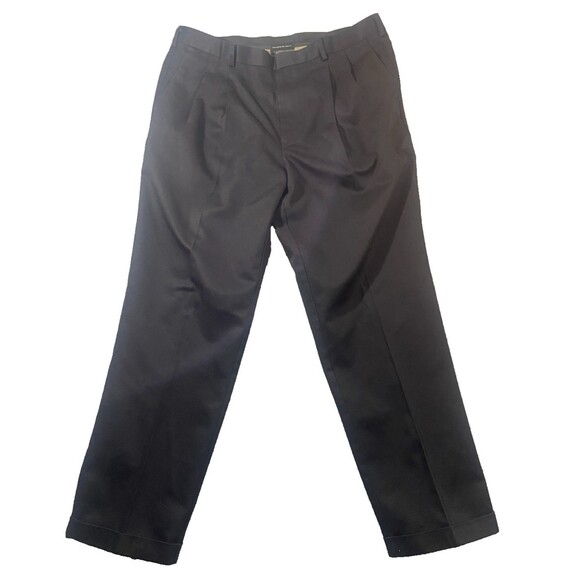 Dockers Premium Pants Mens 38x32 Black Relaxed Fit Pleated Chino Cuffed - Picture 1 of 8